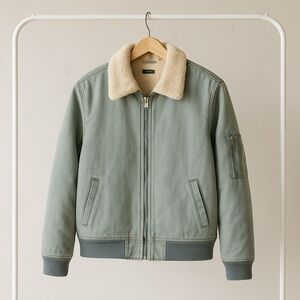 Ring of Fire Sherpa Collar Chambray Jean Bomber Jacket Size XL